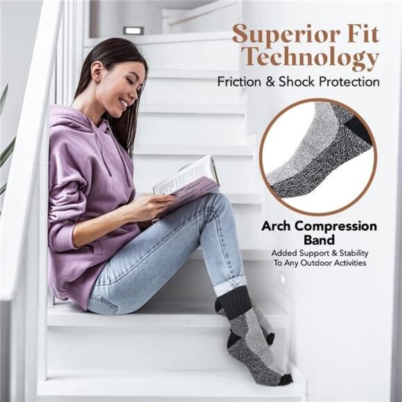 6 Pairs Unisex Merino Wool Thermal Socks Winter Sports Crew Socks - Picture 4 of 6